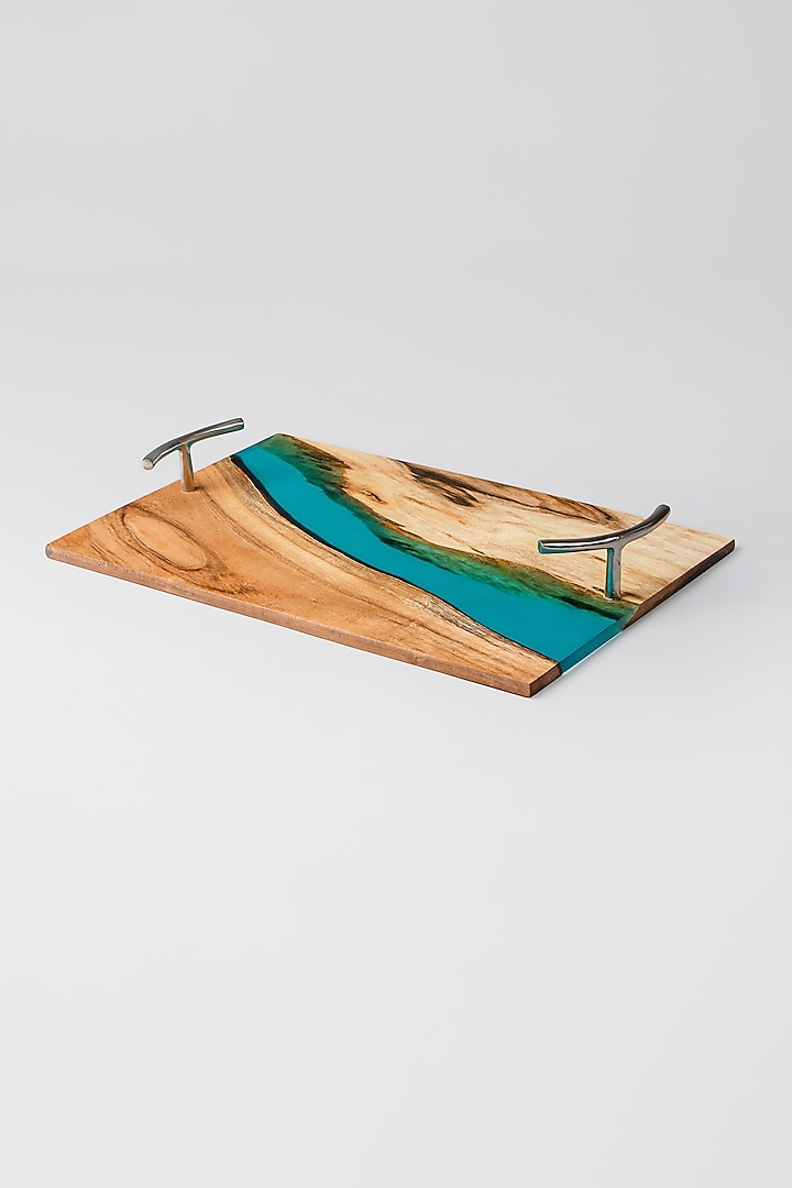 Translucent Aqua Wood-Epoxy Large Serving Tray Design by Silken at