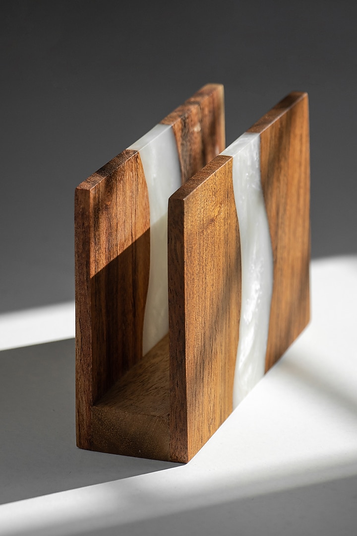 Pearl White Wood-Epoxy Napkin Holder by Silken at Pernia's Pop Up Shop