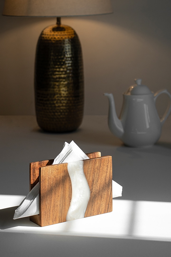 Pearl White Wood-Epoxy Napkin Holder by Silken at Pernia's Pop Up Shop