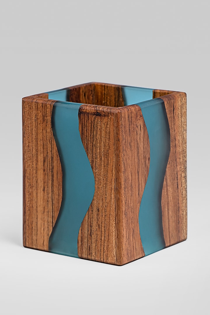 Translucent Aqua Wood-Epoxy Cutlery Holder by Silken at Pernia's Pop Up Shop