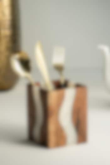 Pearl White Wood-Epoxy Cutlery Holder by Silken