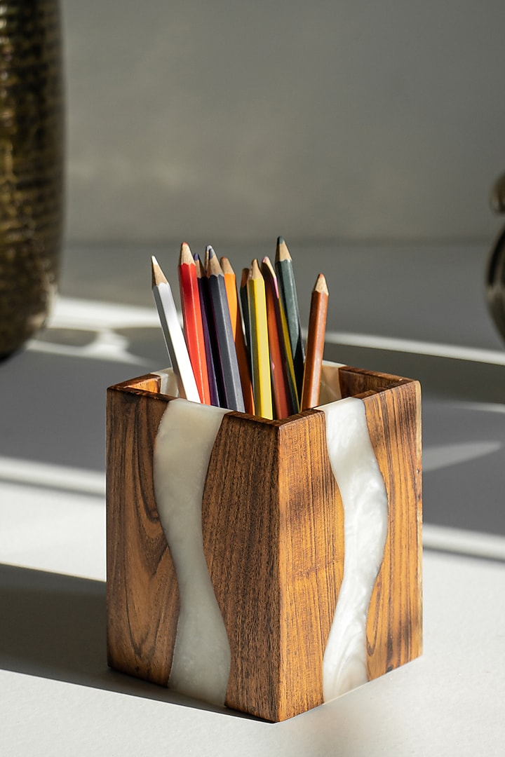 Pearl White Wood-Epoxy Cutlery Holder by Silken at Pernia's Pop Up Shop