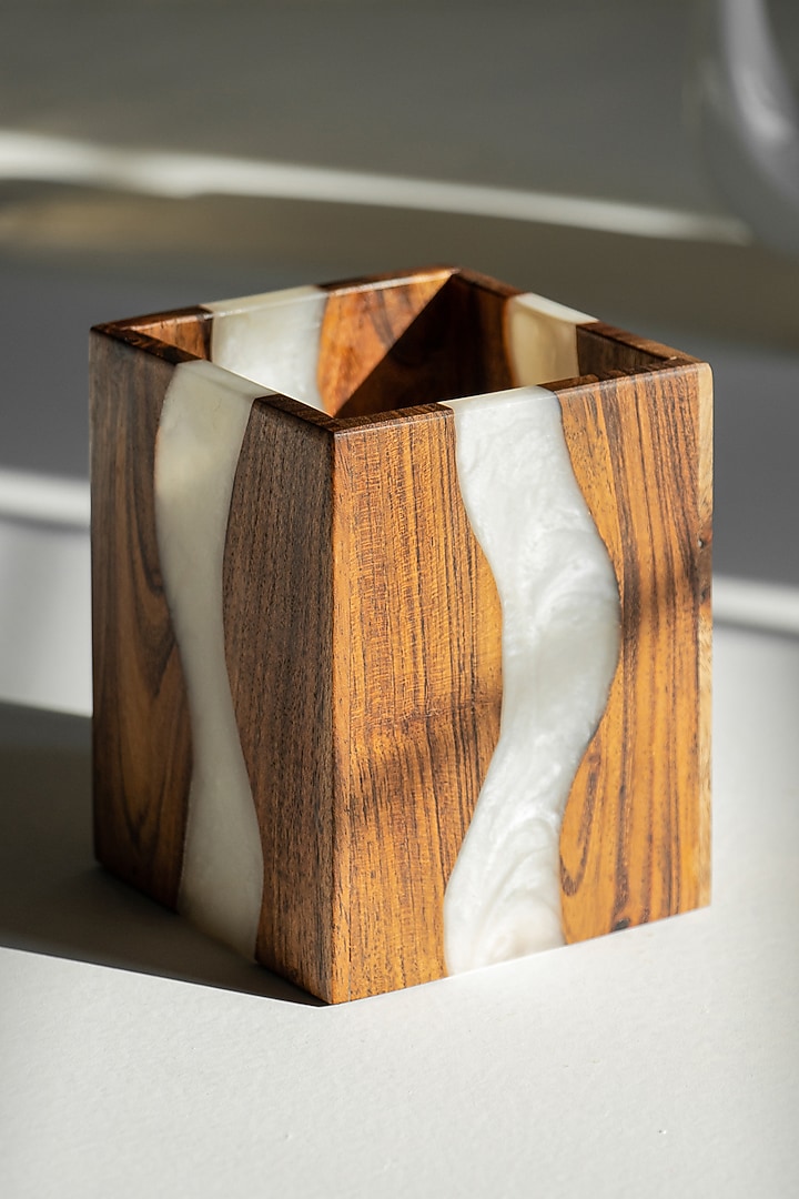 Pearl White Wood-Epoxy Cutlery Holder by Silken at Pernia's Pop Up Shop