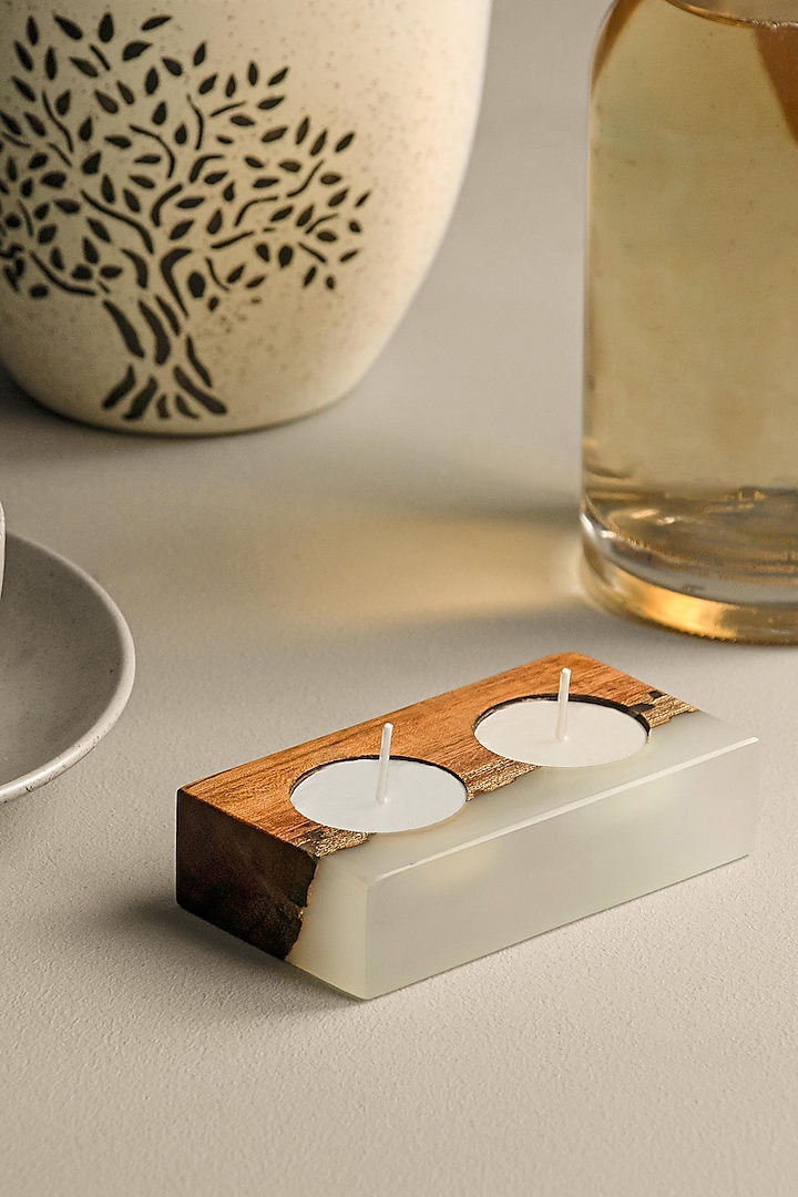 Translucent White Wood-Epoxy Tea-Light Holder by Silken