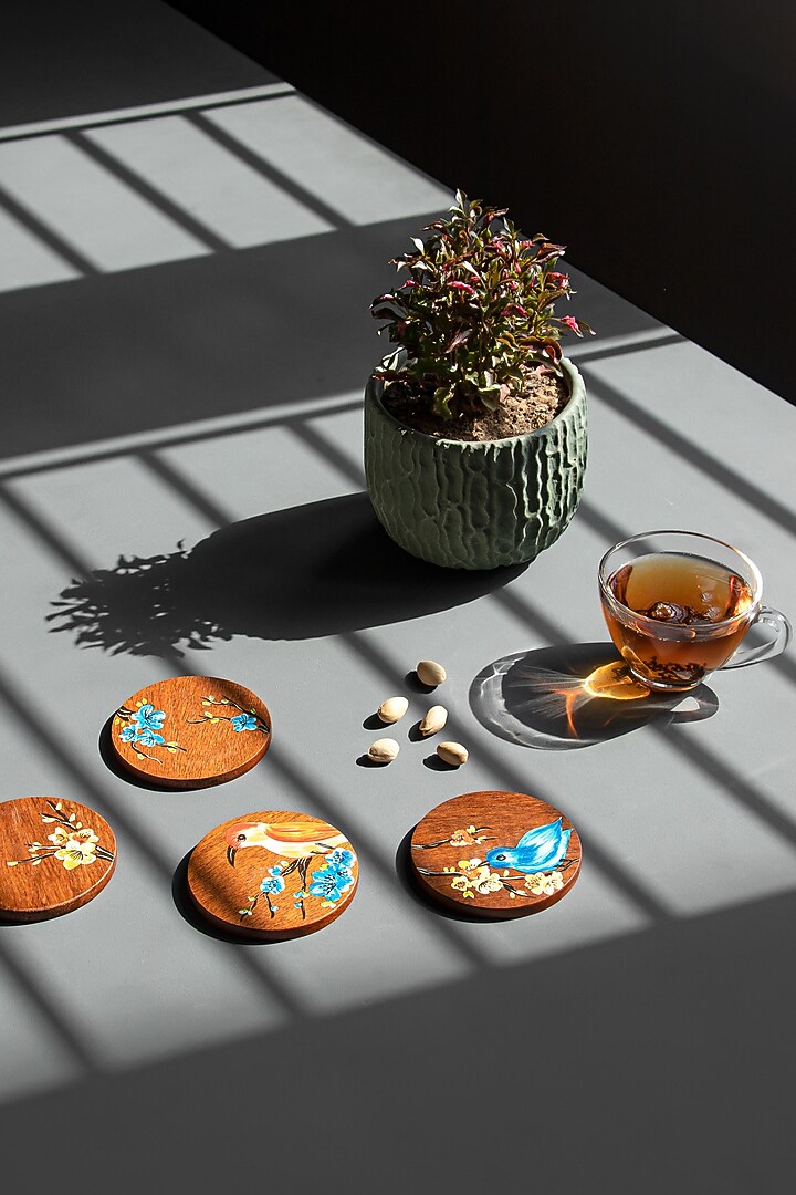 Natural Brown Wooden Hummingbird Coasters (Set of 4) by Silken at Pernia's Pop Up Shop