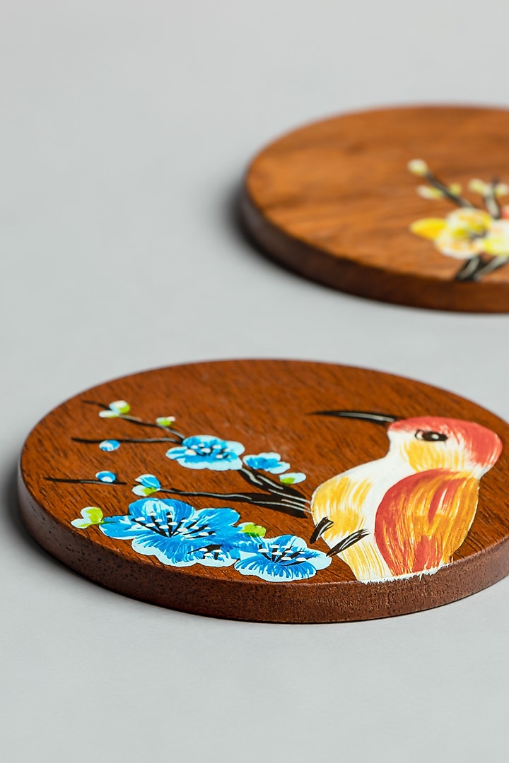 Natural Brown Wooden Hummingbird Coasters (Set of 4) by Silken at Pernia's Pop Up Shop