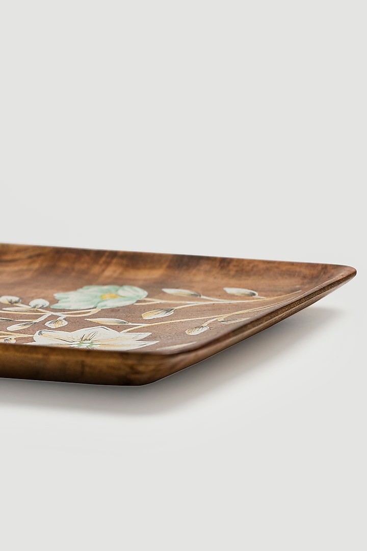 Natural Brown Floral Hand-Painted Platter (Set of 2) by Silken at Pernia's Pop Up Shop