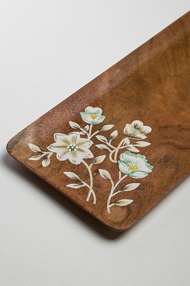 Natural Brown Floral Hand-Painted Platter (Set of 2) by Silken at Pernia's Pop Up Shop
