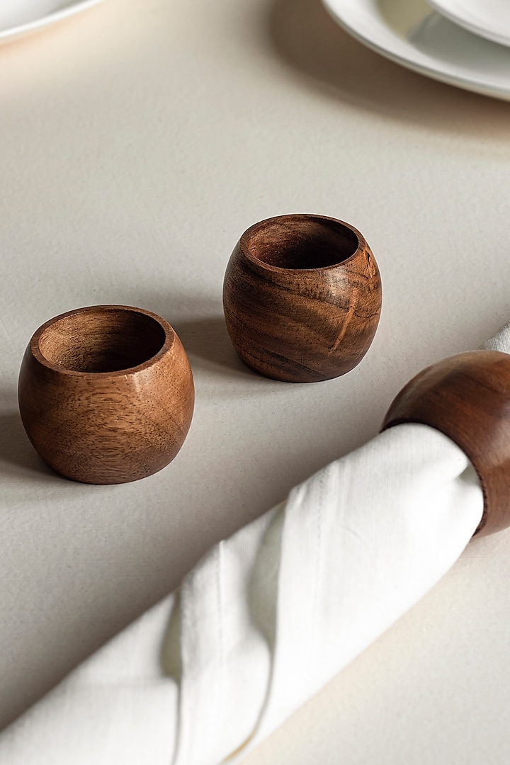 Natural Brown Mango Wood Oval Napkin Rings (Set of 2) Design by
