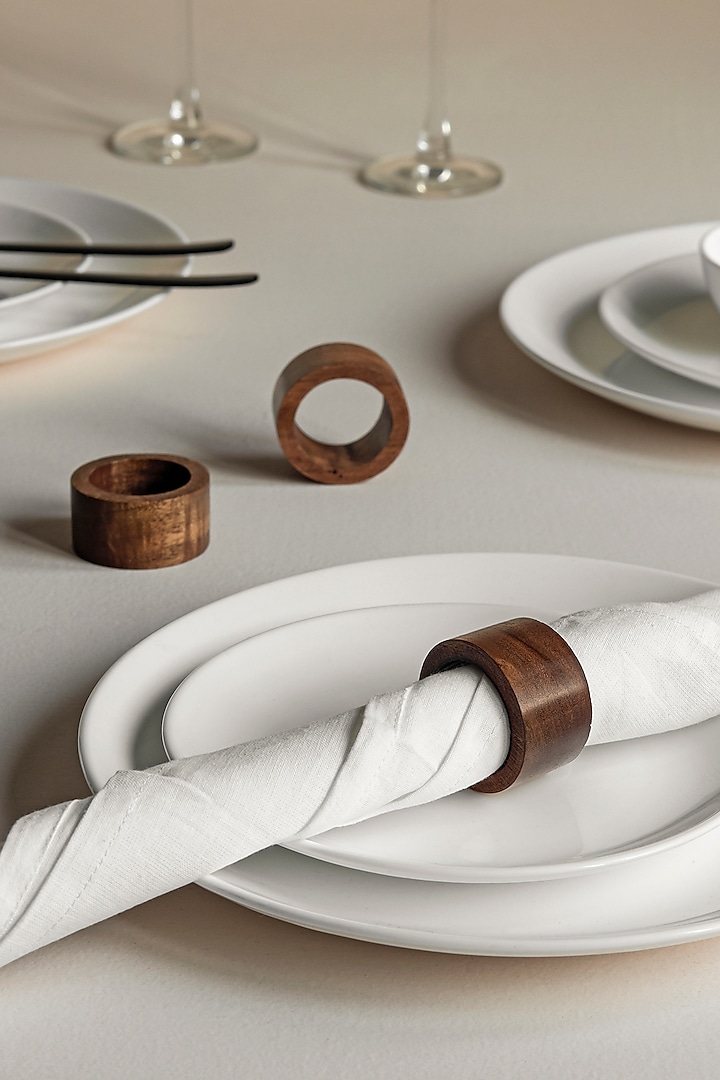 Natural Brown Mango Wood Round Napkin Rings Design by Silken at