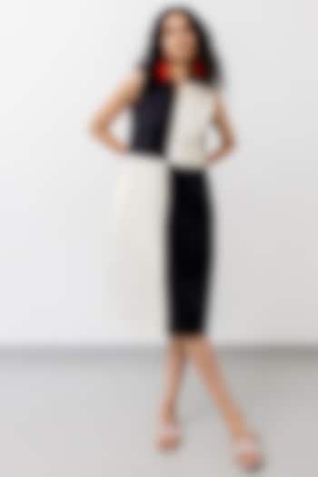 Cream & Black Poplin Color-Blocked Dress by Silai Studio