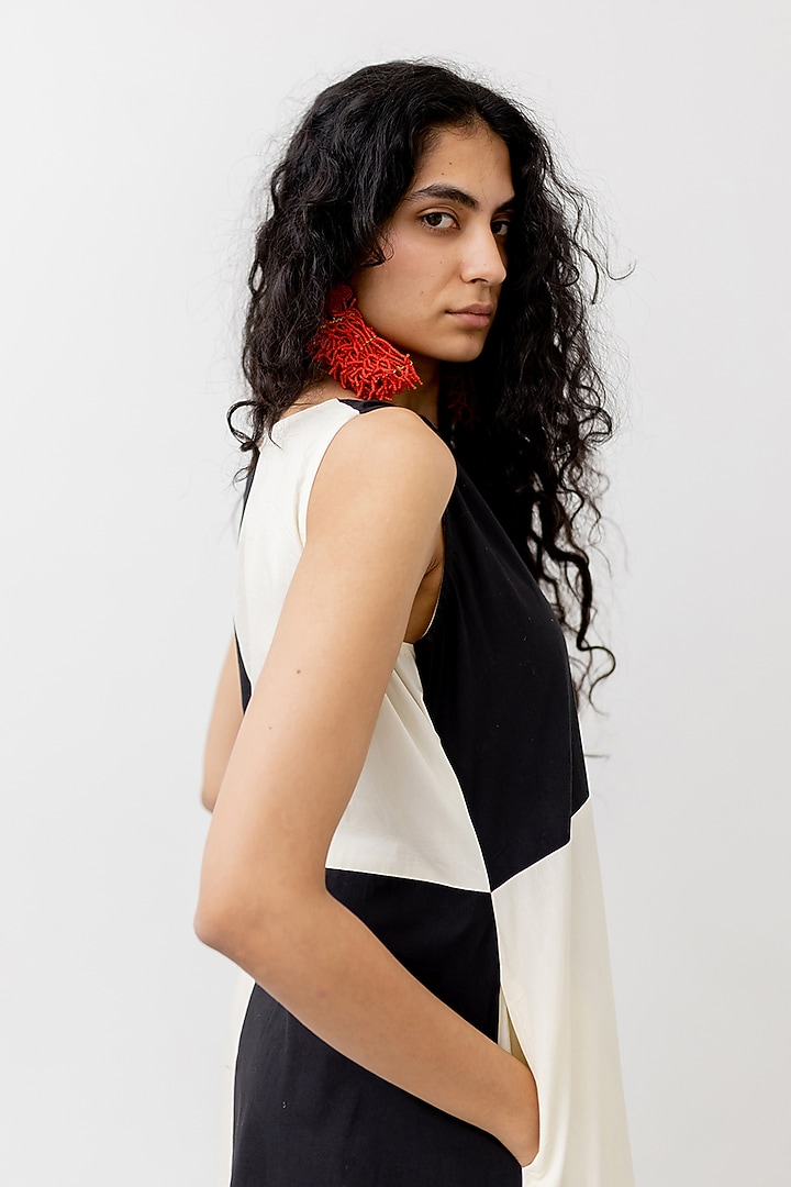 Cream & Black Poplin Color-Blocked Summer Dress by Silai Studio at Pernia's Pop Up Shop