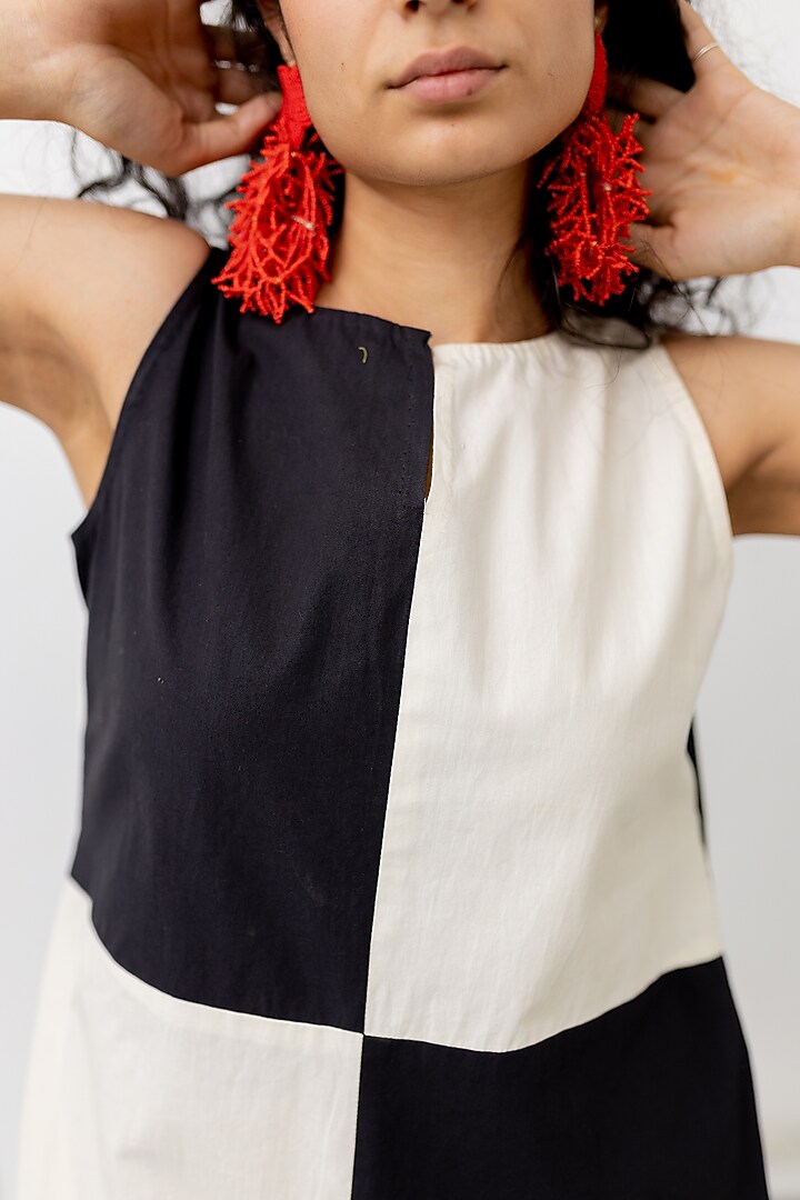 Cream & Black Poplin Color-Blocked Summer Dress by Silai Studio at Pernia's Pop Up Shop