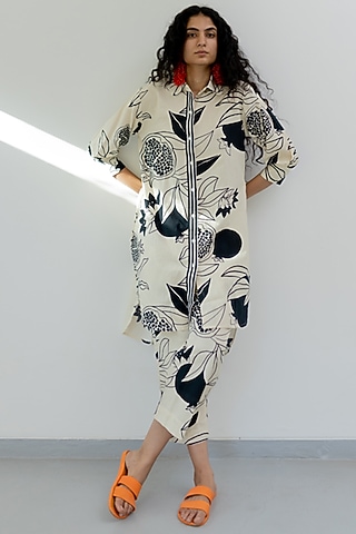White Cotton Printed Tunic by Silai Studio