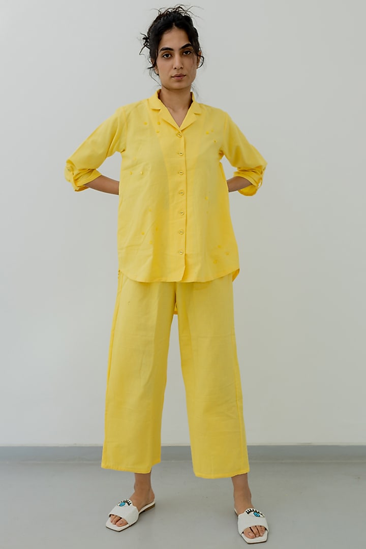 Yellow Cotton High-Low Shirt by Silai Studio