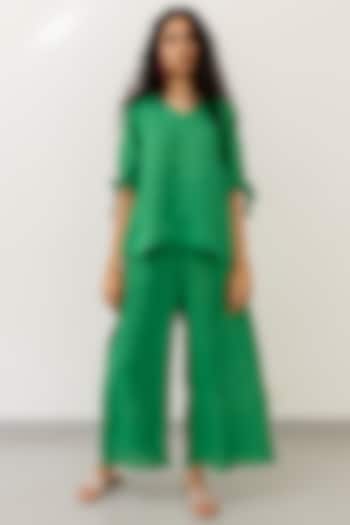 Green Linen Co-Ord Set by Silai Studio