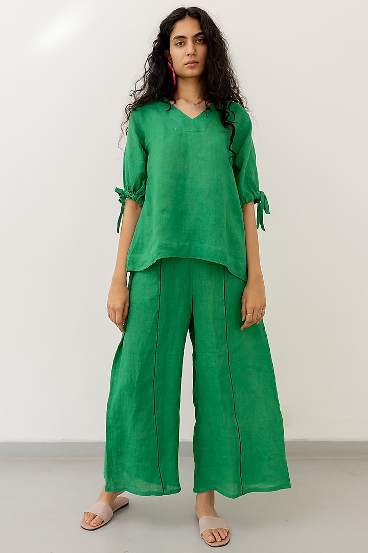 Green Linen Co-Ord Set by Silai Studio