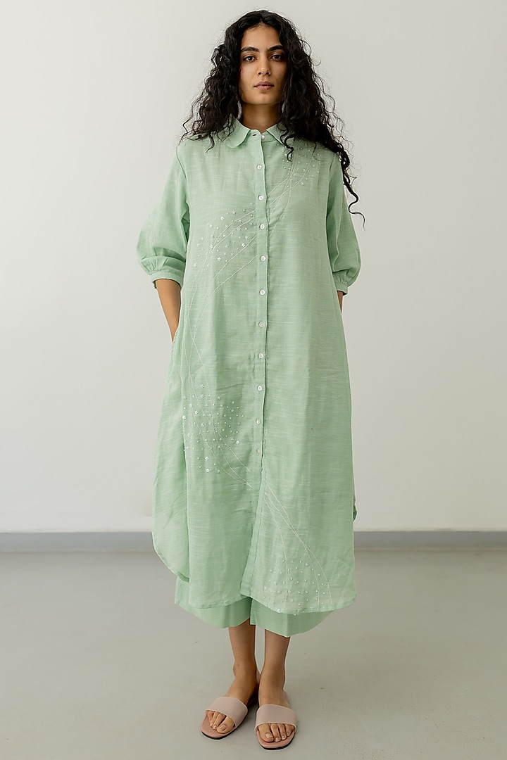Green Matka Cotton A-Line Tunic Set by Silai Studio