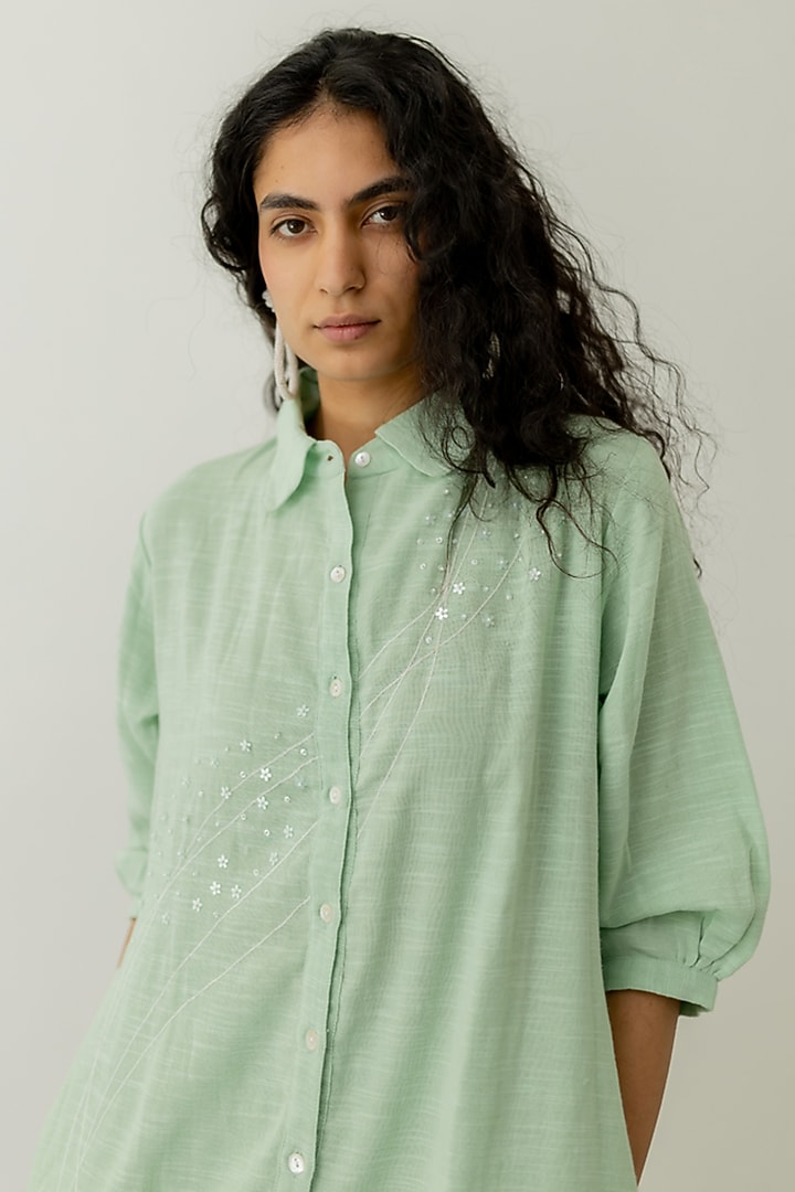 Green Matka Cotton A-Line Tunic by Silai Studio at Pernia's Pop Up Shop