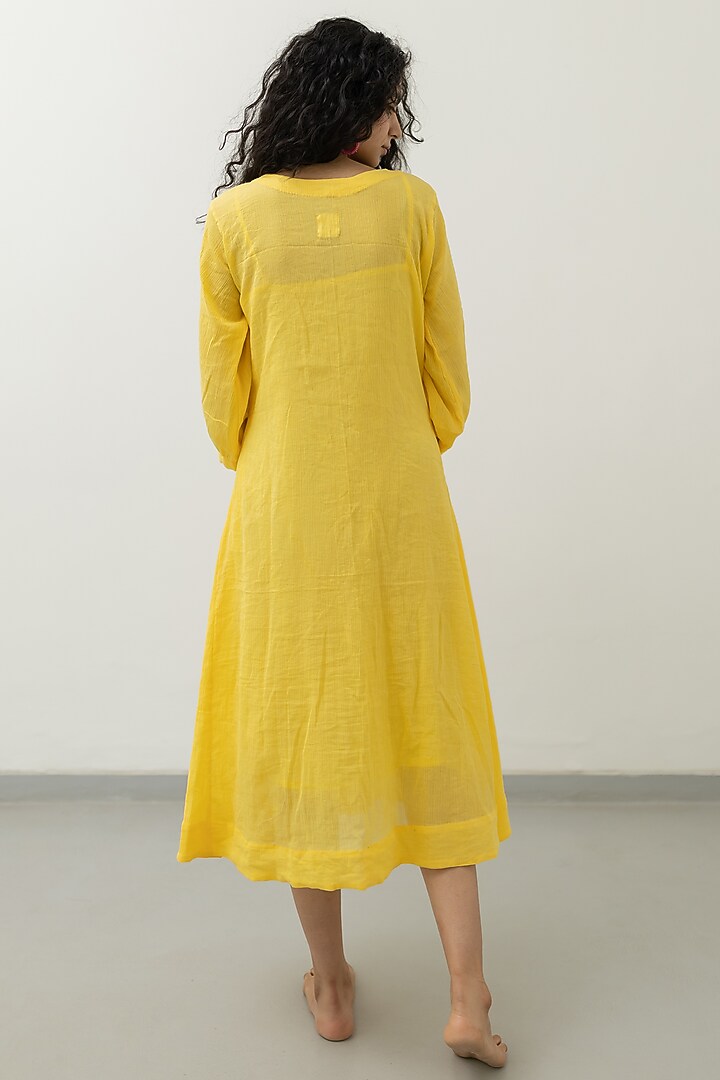Yellow Cotton Crush Embroidered A-Line Tunic by Silai Studio at Pernia's Pop Up Shop