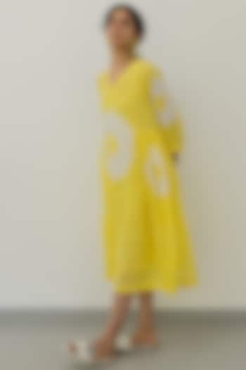 Lemon Yellow Mulmul Bandhej Dress by Silai Studio
