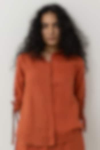Ginger Orange Linen Shirt by Silai Studio