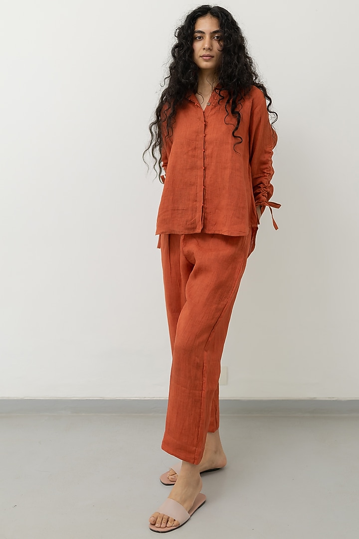 Ginger Orange Linen Shirt by Silai Studio at Pernia's Pop Up Shop