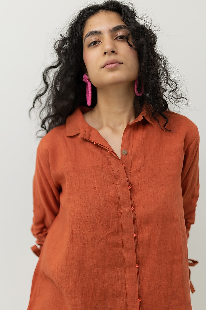 Ginger Orange Linen Shirt by Silai Studio at Pernia's Pop Up Shop
