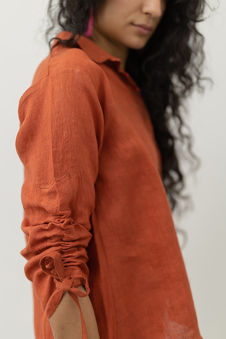 Ginger Orange Linen Shirt by Silai Studio at Pernia's Pop Up Shop