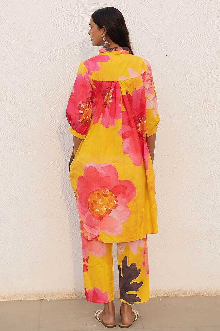 Yellow Cotton Poplin Floral Printed Tunic by Silai Studio at Pernia's Pop Up Shop