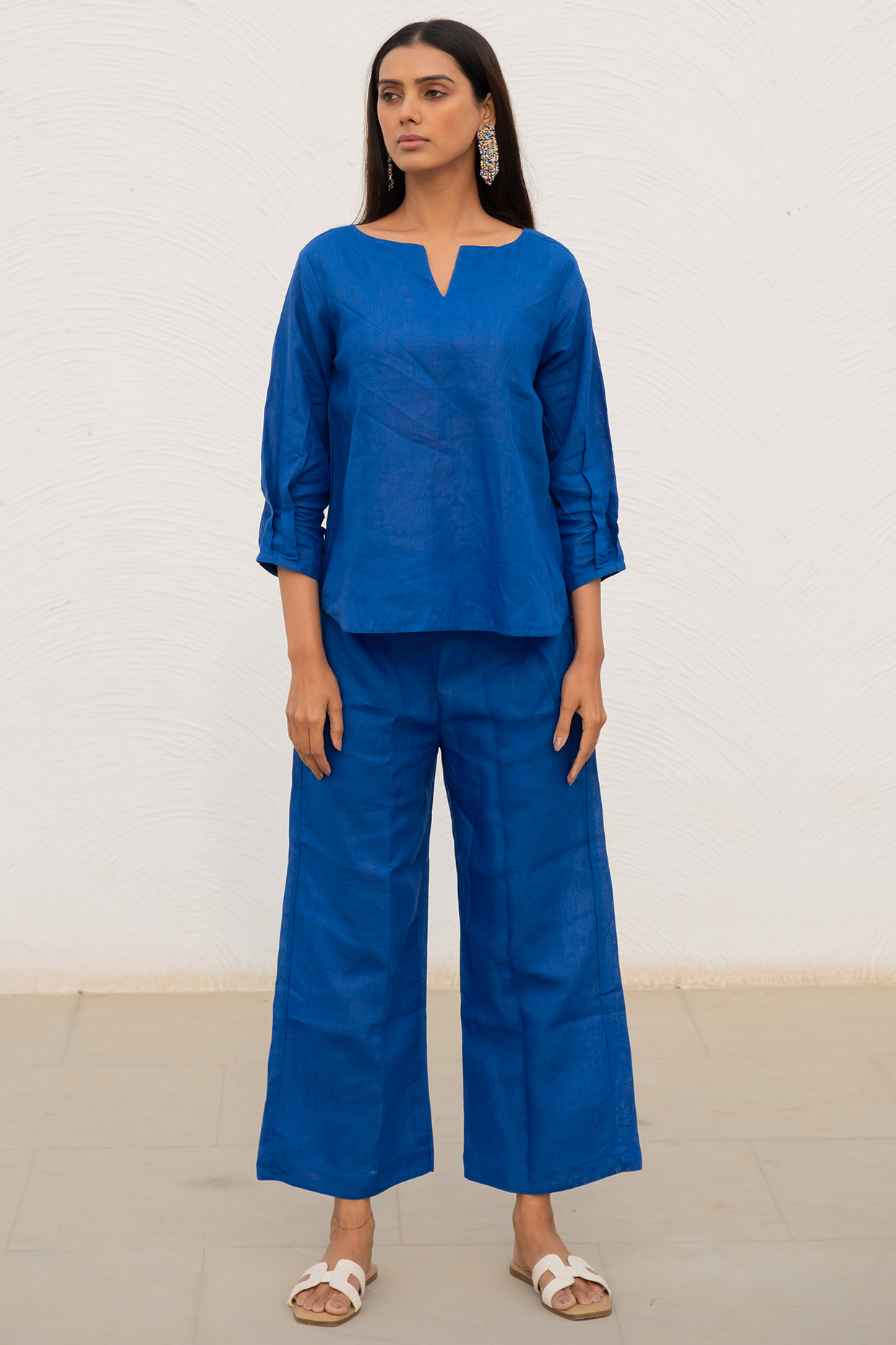 Blue Linen A-Line Co-Ord Set by Silai Studio at Pernia's Pop Up Shop