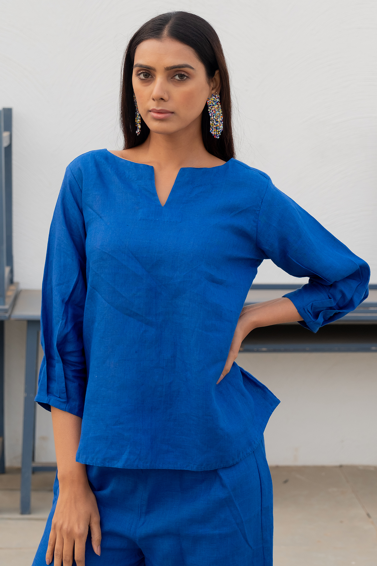 Blue Linen A-line Top by Silai Studio at Pernia's Pop Up Shop