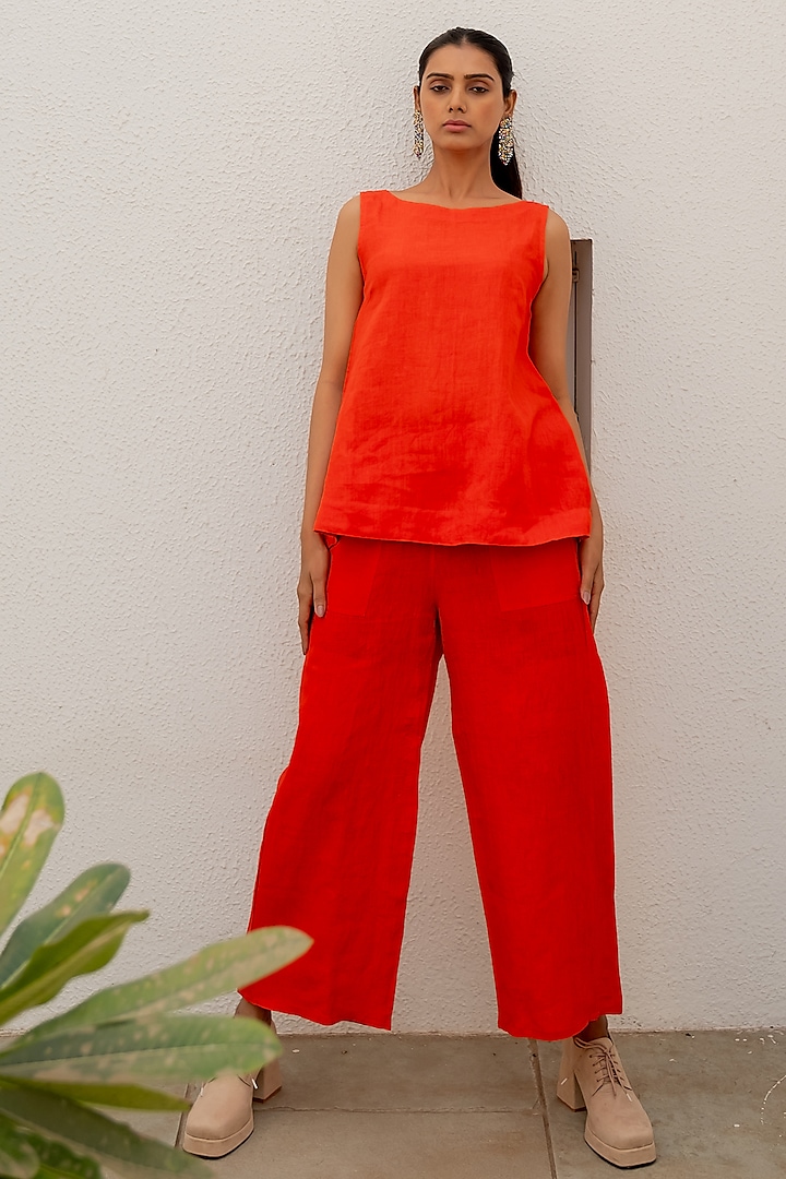 Orange Linen Co-Ord Set by Silai Studio at Pernia's Pop Up Shop