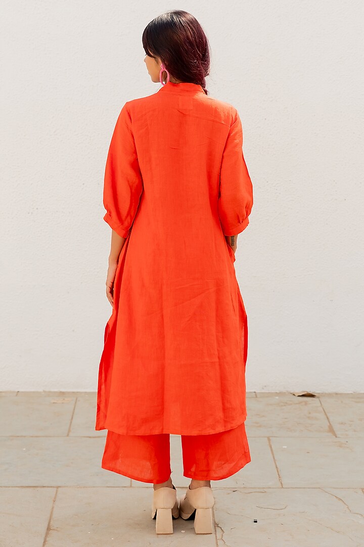 Orange Linen Kurta Set by Silai Studio at Pernia's Pop Up Shop