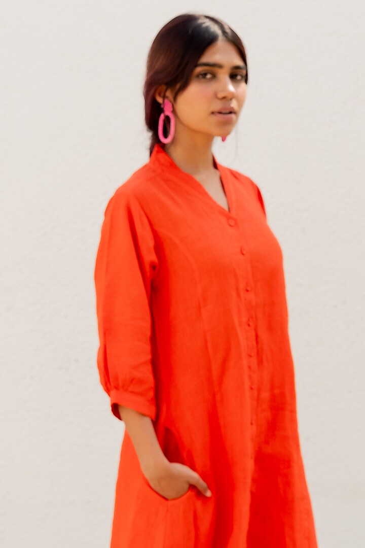 Orange Linen Kurta Set by Silai Studio at Pernia's Pop Up Shop