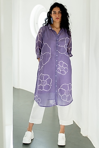 Purple Bandhej Bandhani Printed Tunic Set by Silai Studio