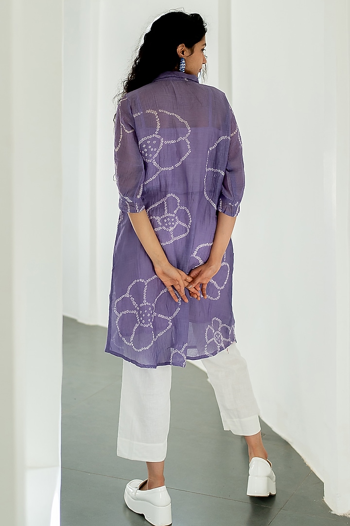 Purple Bandhej Bandhani Printed Tunic Set by Silai Studio at Pernia's Pop Up Shop