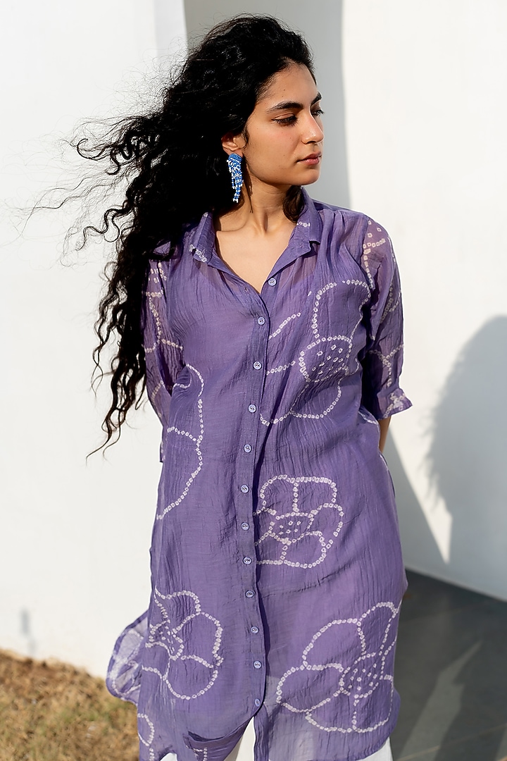 Purple Bandhej Bandhani Printed Tunic Set by Silai Studio at Pernia's Pop Up Shop