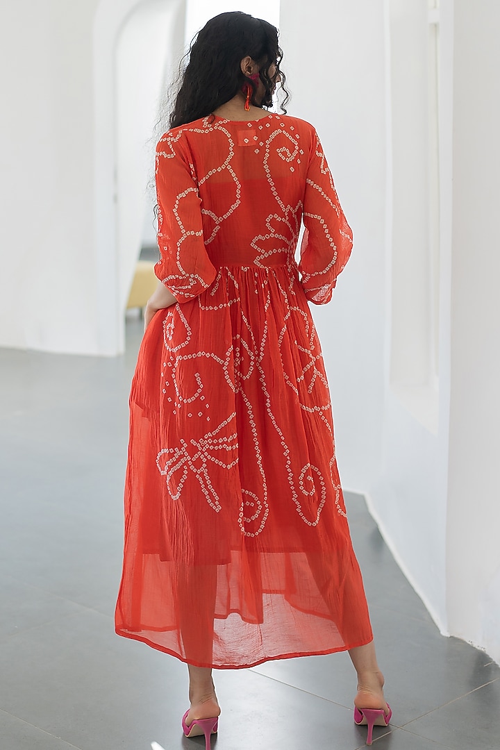 Orange Chanderi Bandhani Summer Dress by Silai Studio at Pernia's Pop Up Shop