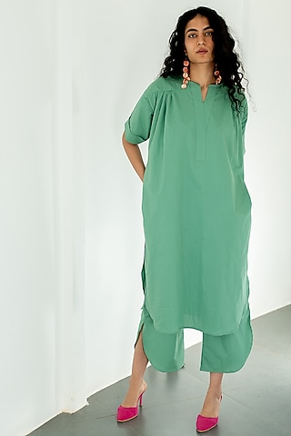 Green Poplin Tunic Set by Silai Studio