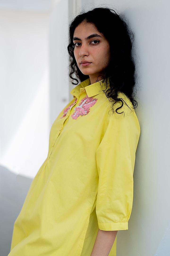 Yellow Poplin Embroidered Dress by Silai Studio at Pernia's Pop Up Shop