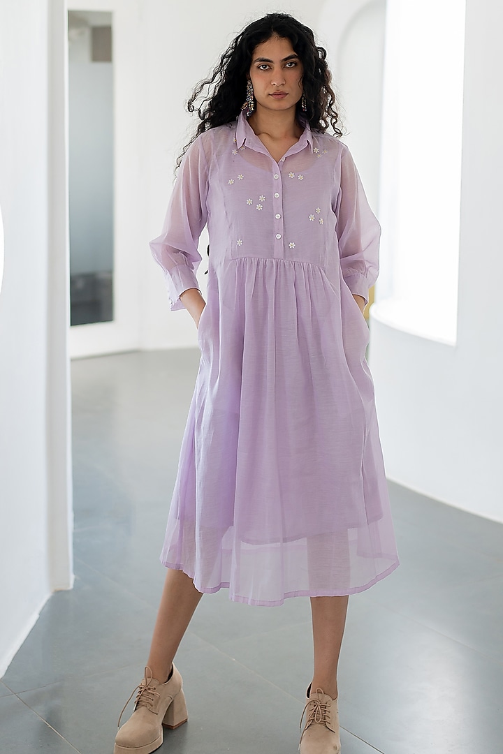 Purple Chanderi Embroidered Dress by Silai Studio at Pernia's Pop Up Shop