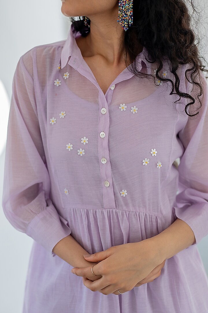 Purple Chanderi Embroidered Summer Dress by Silai Studio at Pernia's Pop Up Shop