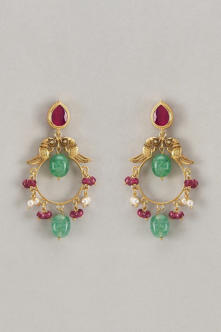 Gold Finish Zircon & Beaded Dangler Earrings In Sterling Silver by Silverika at Pernia's Pop Up Shop