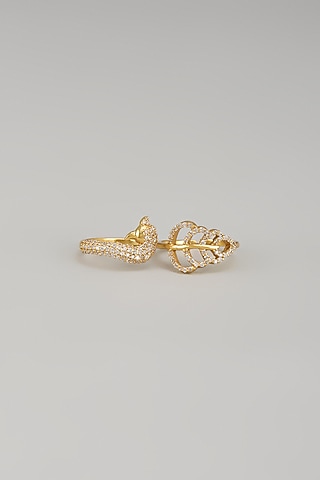 Gold Finish Zircon Ring In Sterling Silver by Silverika