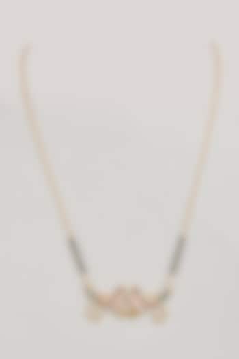 Gold Finish Zircon & Black Beaded Enamelled Mangalsutra In Sterling Silver by Silverika