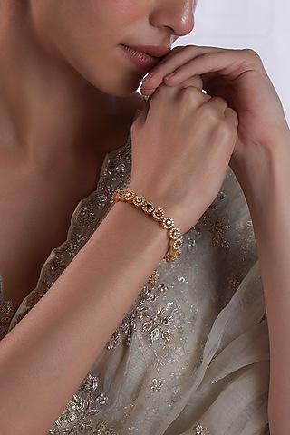 Gold Finish Zircon & Semi-Precious Stone Bracelet In Sterling Silver by Silverika