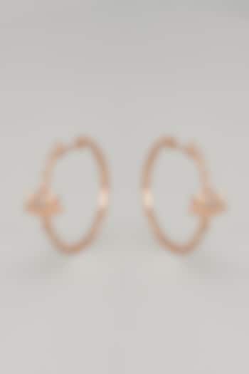 Rose Gold Finish Zircon Hoop Earrings In Sterling Silver by Silverika