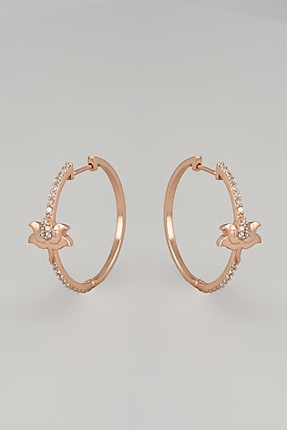 Rose Gold Finish Zircon Hoop Earrings In Sterling Silver by Silverika