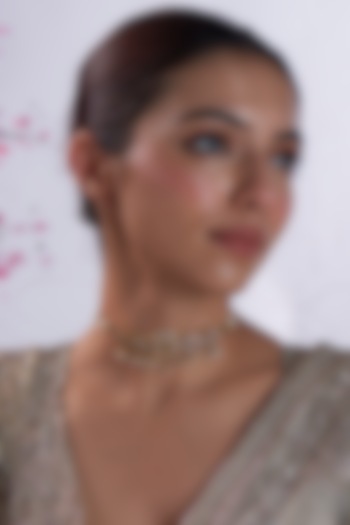 Gold Finish Zircon & Pearl Choker Necklace In Sterling Silver by Silverika at Pernia's Pop Up Shop
